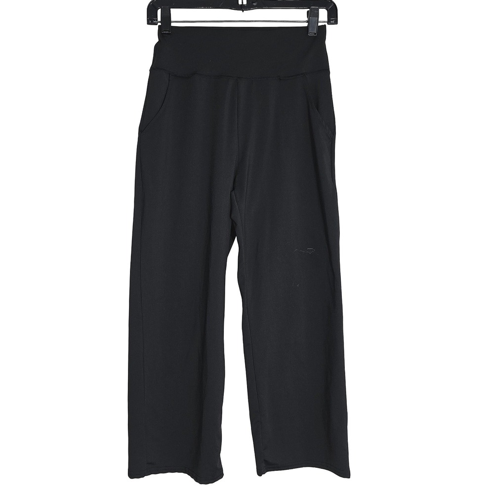 Wide Leg Yoga Pants Women's Size M Black High Waisted Cropped Pockets Good - Picture 2 of 9